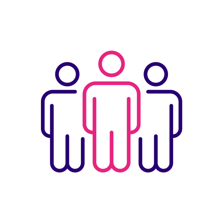 Line art representation of three stylized figures, with one in the center being taller and highlighted to suggest leadership or prominence.