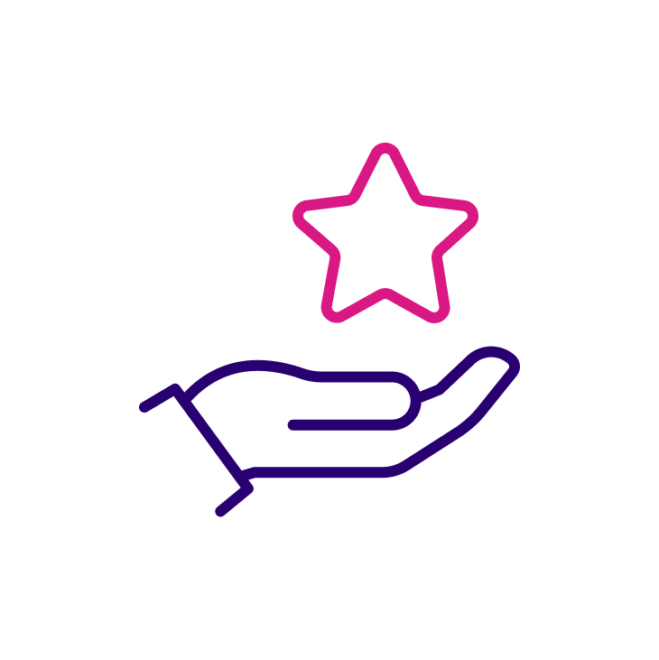 Outline of a hand holding a star, symbolising support, guidance, or appreciation, in a modern, minimalistic design.